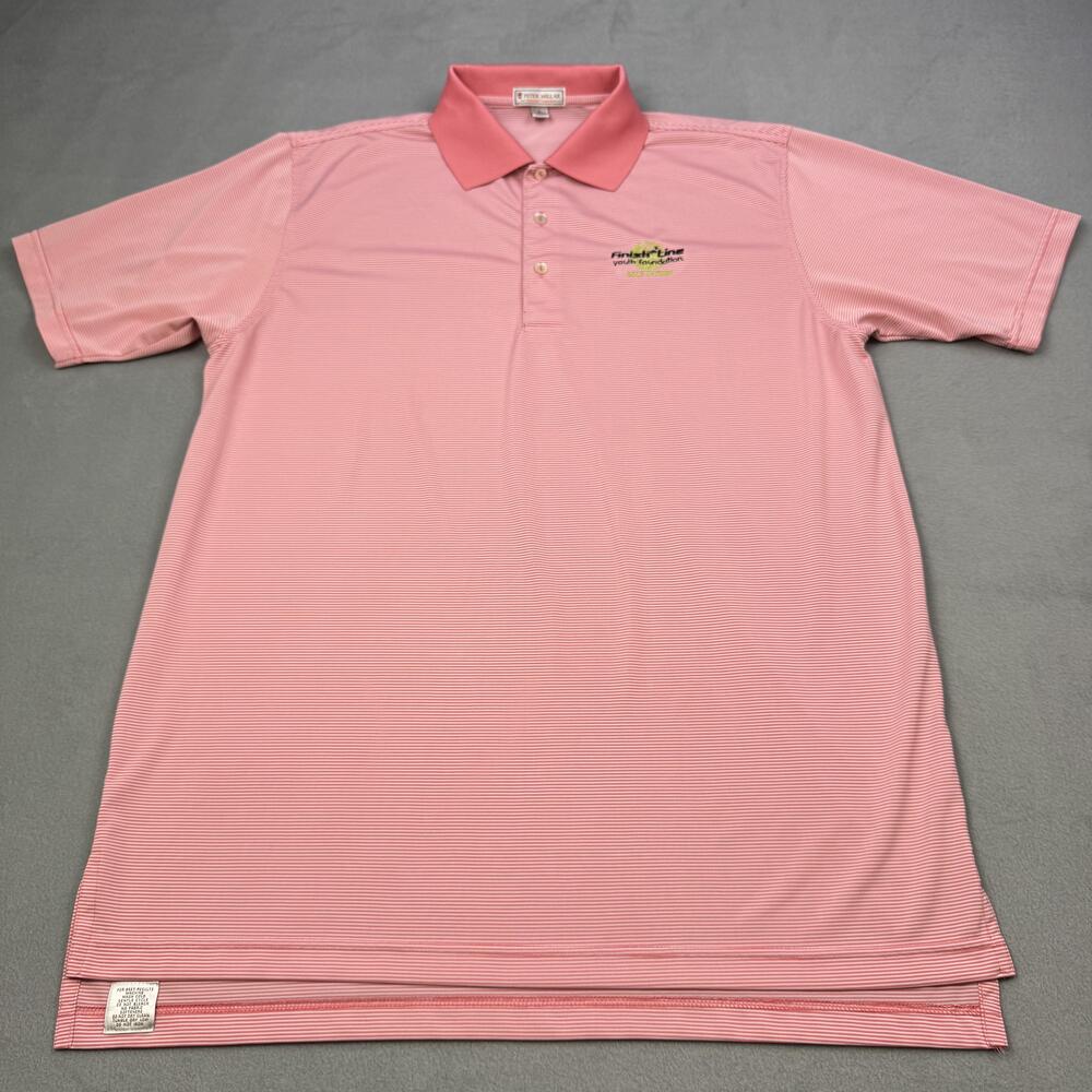 Peter Millar Polo Shirt Mens Large Pink Stripe Summer Comfort Finish Line Golf